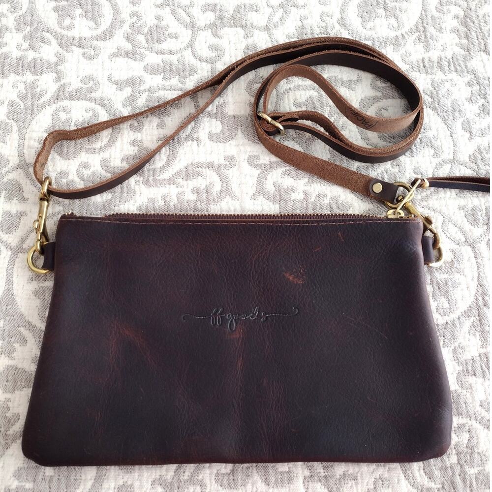 FF Goods Finn's Fickle Goods Brown Leather Crossbody Purse or Wristlet USA